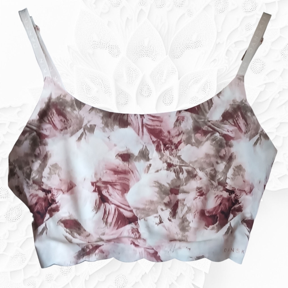 Danskin Intimates Padded Adjustable Pink Grey Floral Roses Bra NWOT
